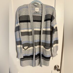 Pink Rose Women's Cozy Striped Cardigan - Gray, Black, Blue